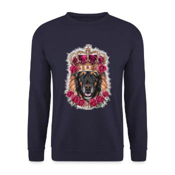 Leonberger Dog with Crown and Roses - Unisex Sweatshirt - navy - Front - Alina (178cm) & Michal (187cm)