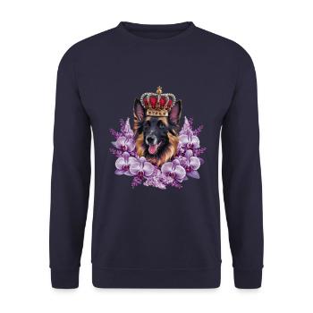 Belgian Shepherd Dog with Crown, Lilac - Unisex Sweatshirt - navy - Front - Alina (178cm) & Michal (187cm)