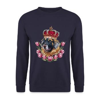 Leonberger Dog with Crown and Tulips - Unisex Sweatshirt - navy - Front - Alina (178cm) & Michal (187cm)