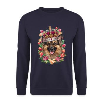 Belgischer Schäferhund mit Krone und Rosen - Unisex Pullover - Navy - Vorne - Alina (178cm) & Michal (187cm)