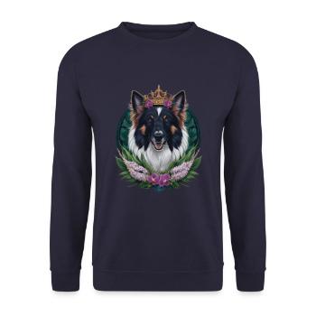 Belgian Shepherd Dog with Crown, Lilac - Unisex Sweatshirt - navy - Front - Alina (178cm) & Michal (187cm)