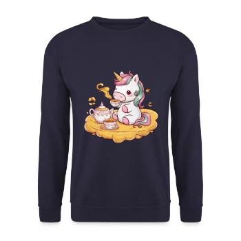Kawaii Unicorn with Honey and Tea - Unisex Sweatshirt - navy - Front - Alina (178cm) & Michal (187cm)