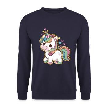 Licorne Kawaii mignonne avec des cœurs - Sweat-shirt Unisexe - marine - Devant - Alina (178cm) & Michal (187cm)