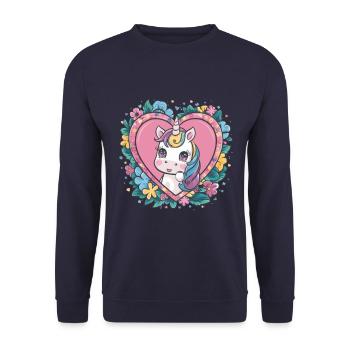 Kawaii Unicorn with Flowers and Hearts - Unisex Sweatshirt - navy - Front - Alina (178cm) & Michal (187cm)