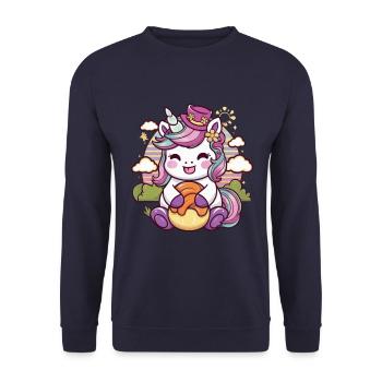 Kawaii unicorn with delicious food - Unisex Sweatshirt - navy - Front - Alina (178cm) & Michal (187cm)