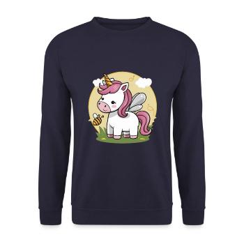 Kawaii Einhorn mit Biene - Unisex Pullover - Navy - Vorne - Alina (178cm) & Michal (187cm)