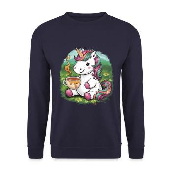 Kawaii Unicorn with Honey and Tea - Unisex Sweatshirt - navy - Front - Alina (178cm) & Michal (187cm)