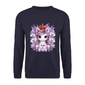 Kawaii Einhorn mit Orchideen und Flieder - Unisex Pullover - Navy - Vorne - Alina (178cm) & Michal (187cm)