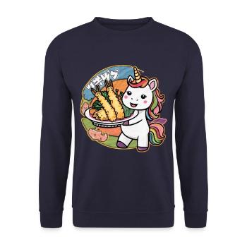 Licorne Kawaii avec Tempura de Crevettes - Sweat-shirt Unisexe - marine - Devant - Alina (178cm) & Michal (187cm)
