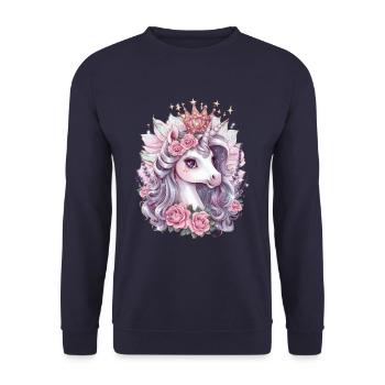 Süßes Einhorn mit Lavendel und Rosen - Unisex Pullover - Navy - Vorne - Alina (178cm) & Michal (187cm)