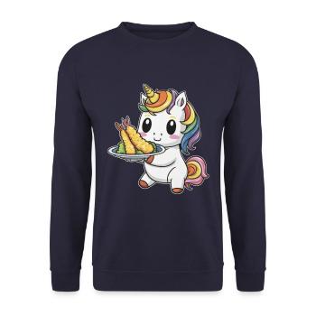 Licorne Kawaii avec Tempura de Crevettes - Sweat-shirt Unisexe - marine - Devant - Alina (178cm) & Michal (187cm)
