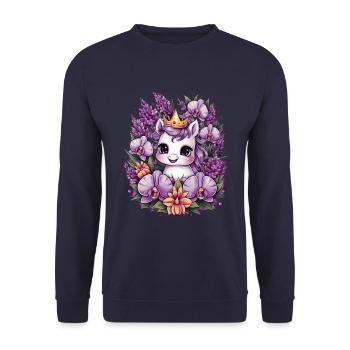 Kawaii Unicorn with Orchids and Lilac - Unisex Sweatshirt - navy - Front - Alina (178cm) & Michal (187cm)