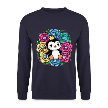 Cartoon Kawaii Pinguin mit Krone - Unisex Pullover - Navy - Vorne - Alina (178cm) & Michal (187cm)