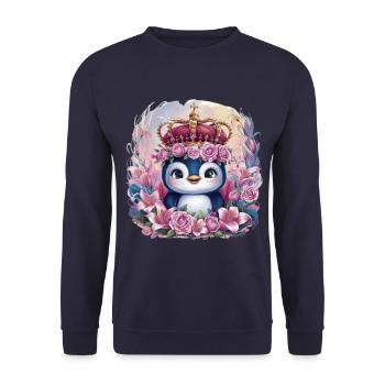 Kawaii penguin with crown, roses and lilies - Unisex Sweatshirt - navy - Front - Alina (178cm) & Michal (187cm)