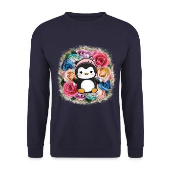 Cartoon Kawaii Pinguin mit Krone - Unisex Pullover - Navy - Vorne - Alina (178cm) & Michal (187cm)