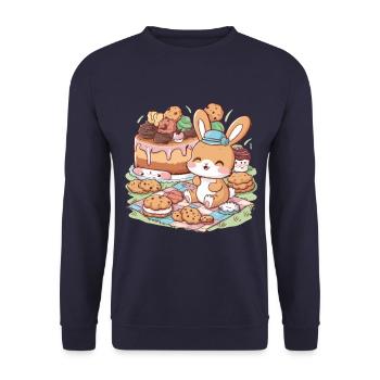 Dessin animé lapin kawaii avec des biscuits et un gâteau - Sweat-shirt Unisexe - marine - Devant - Alina (178cm) & Michal (187cm)