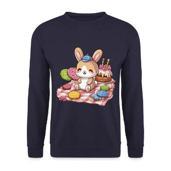 Dessin animé lapin kawaii avec des biscuits et un gâteau - Sweat-shirt Unisexe - marine - Devant - Alina (178cm) & Michal (187cm)