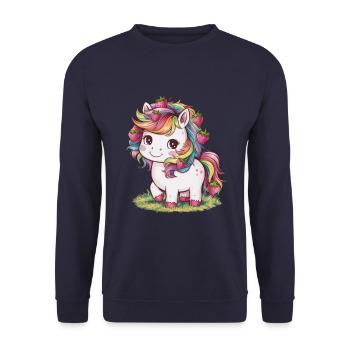 Licorne Kawaii aux fraises - Sweat-shirt Unisexe - marine - Devant - Alina (178cm) & Michal (187cm)