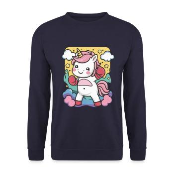Boxer Einhorn mit Boxhandschuhen liebt Boxen - Unisex Pullover - Navy - Vorne - Alina (178cm) & Michal (187cm)