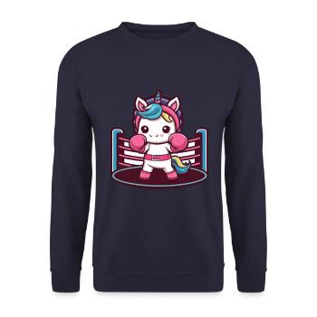 Boxer Einhorn mit Boxhandschuhen liebt Boxen - Unisex Pullover - Navy - Vorne - Alina (178cm) & Michal (187cm)