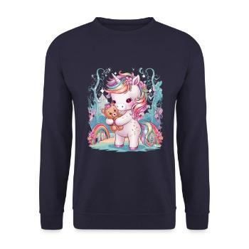 Kawaii Einhorn mit süßen Teddybär - Unisex Pullover - Navy - Vorne - Alina (178cm) & Michal (187cm)