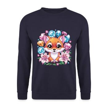 Cartoon Kawaii Fox with Colorful Flowers - Unisex Sweatshirt - navy - Front - Alina (178cm) & Michal (187cm)