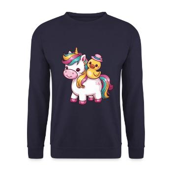 Licorne kawaii avec canard en caoutchouc mignon - Sweat-shirt Unisexe - marine - Devant - Alina (178cm) & Michal (187cm)