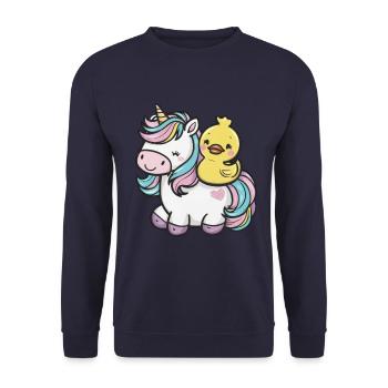 Kawaii unicorn with cute rubber duck - Unisex Sweatshirt - navy - Front - Alina (178cm) & Michal (187cm)