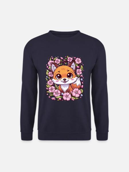 Kawaii Fuchs mit Sakura Kirschblüten - Unisex Pullover - Navy