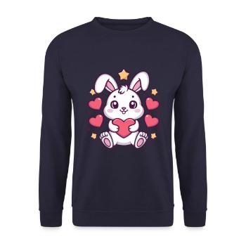 Süßer Kawaii Hase mit Herzen und Sternen - Unisex Pullover - Navy - Vorne - Alina (178cm) & Michal (187cm)