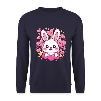 Süßer Kawaii Hase mit Herzen und Sternen - Unisex Pullover - Navy - Vorne - Alina (178cm) & Michal (187cm)
