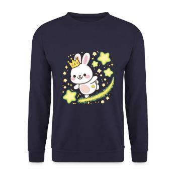Süßer Kawaii Hase mit Krone und Sternen - Unisex Pullover - Navy - Vorne - Alina (178cm) & Michal (187cm)