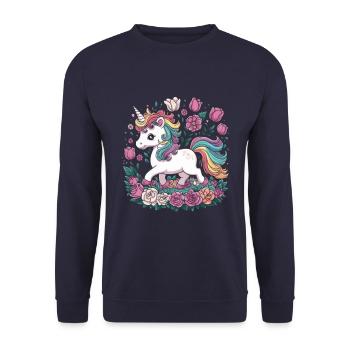 Kawaii Unicorn with Roses and Tulips - Unisex Sweatshirt - navy - Front - Alina (178cm) & Michal (187cm)