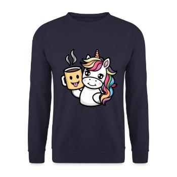 Licorne kawaii buvant du cacao - Sweat-shirt Unisexe - marine - Devant - Alina (178cm) & Michal (187cm)