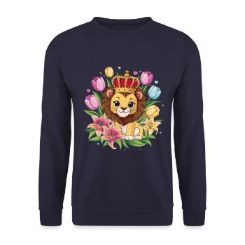 Kawaii lion with crown, tulips and lilies - Unisex Sweatshirt - navy - Front - Alina (178cm) & Michal (187cm)