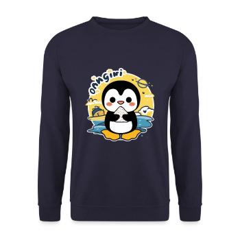 Kawaii Pinguin mit Onigiri Reisball - Unisex Pullover - Navy - Vorne - Alina (178cm) & Michal (187cm)