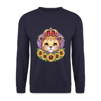 Cartoon Kawaii Lion with Crown and Sunflowers - Unisex Sweatshirt - navy - Front - Alina (178cm) & Michal (187cm)