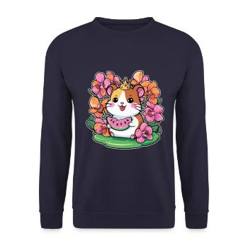 Kawaii Hamster mit Wassermelonen und Orchideen - Unisex Pullover - Navy - Vorne - Alina (178cm) & Michal (187cm)