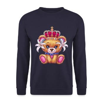 Ours en peluche kawaii avec couronne et lys - Sweat-shirt Unisexe - marine - Devant - Alina (178cm) & Michal (187cm)