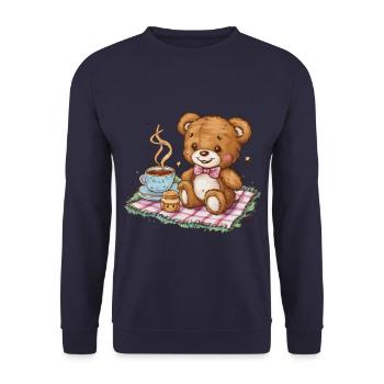 Cartoon teddy bear with honey and tea - Unisex Sweatshirt - navy - Front - Alina (178cm) & Michal (187cm)