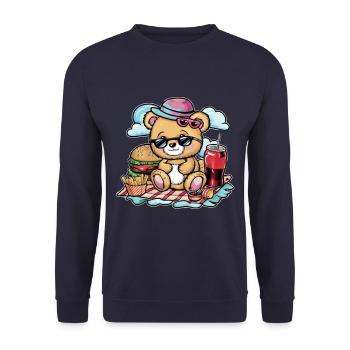Niedlicher Cartoon Teddybär mit Fast Food - Unisex Pullover - Navy - Vorne - Alina (178cm) & Michal (187cm)