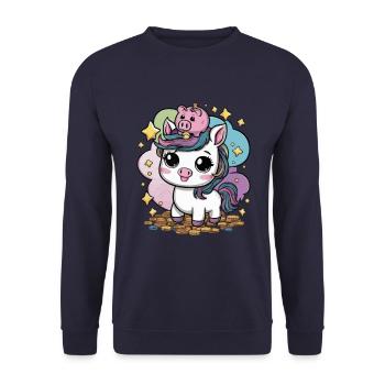 Cool Kawaii Unicorn with Piggy Bank - Unisex Sweatshirt - navy - Front - Alina (178cm) & Michal (187cm)