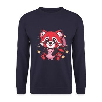 Red Kawaii Panda with Piggy Bank - Unisex Sweatshirt - navy - Front - Alina (178cm) & Michal (187cm)