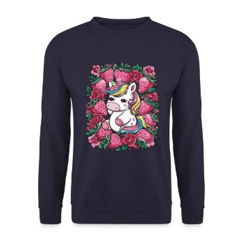Licorne Kawaii aux fraises et roses - Sweat-shirt Unisexe - marine - Devant - Alina (178cm) & Michal (187cm)