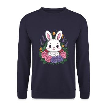 Mignon lapin kawaii avec des roses et de la lavande - Sweat-shirt Unisexe - marine - Devant - Alina (178cm) & Michal (187cm)