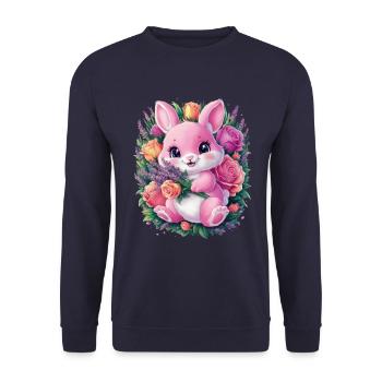 Mignon lapin kawaii avec des roses et de la lavande - Sweat-shirt Unisexe - marine - Devant - Alina (178cm) & Michal (187cm)