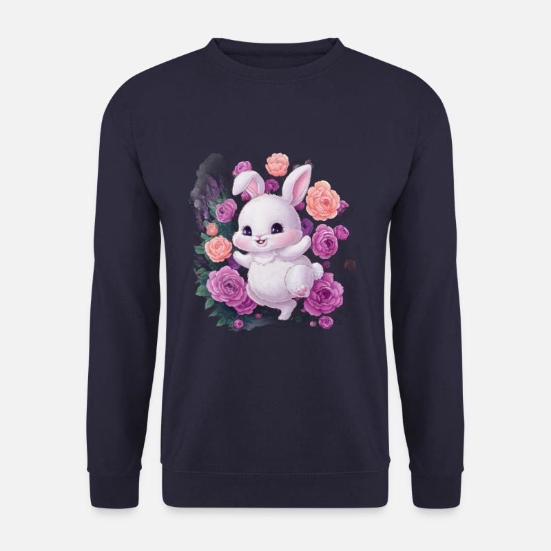 Süßes Kawaii Hase mit Rosen und Lavendel - Unisex Pullover - Navy