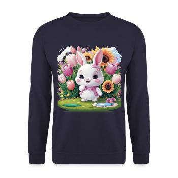 Lapin kawaii avec des tulipes et des tournesols - Sweat-shirt Unisexe - marine - Devant - Alina (178cm) & Michal (187cm)