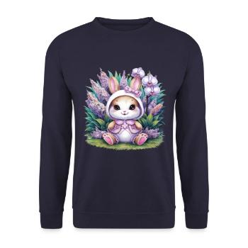 Kawaii Hase mit Orchideen und Flieder - Unisex Pullover - Navy - Vorne - Alina (178cm) & Michal (187cm)
