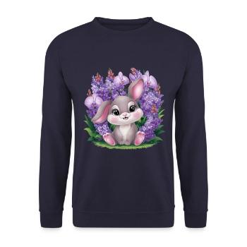 Kawaii Hase mit Orchideen und Flieder - Unisex Pullover - Navy - Vorne - Alina (178cm) & Michal (187cm)